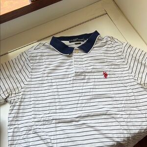 US Polo Association Men's Striped Polo Shirt - Navy and White